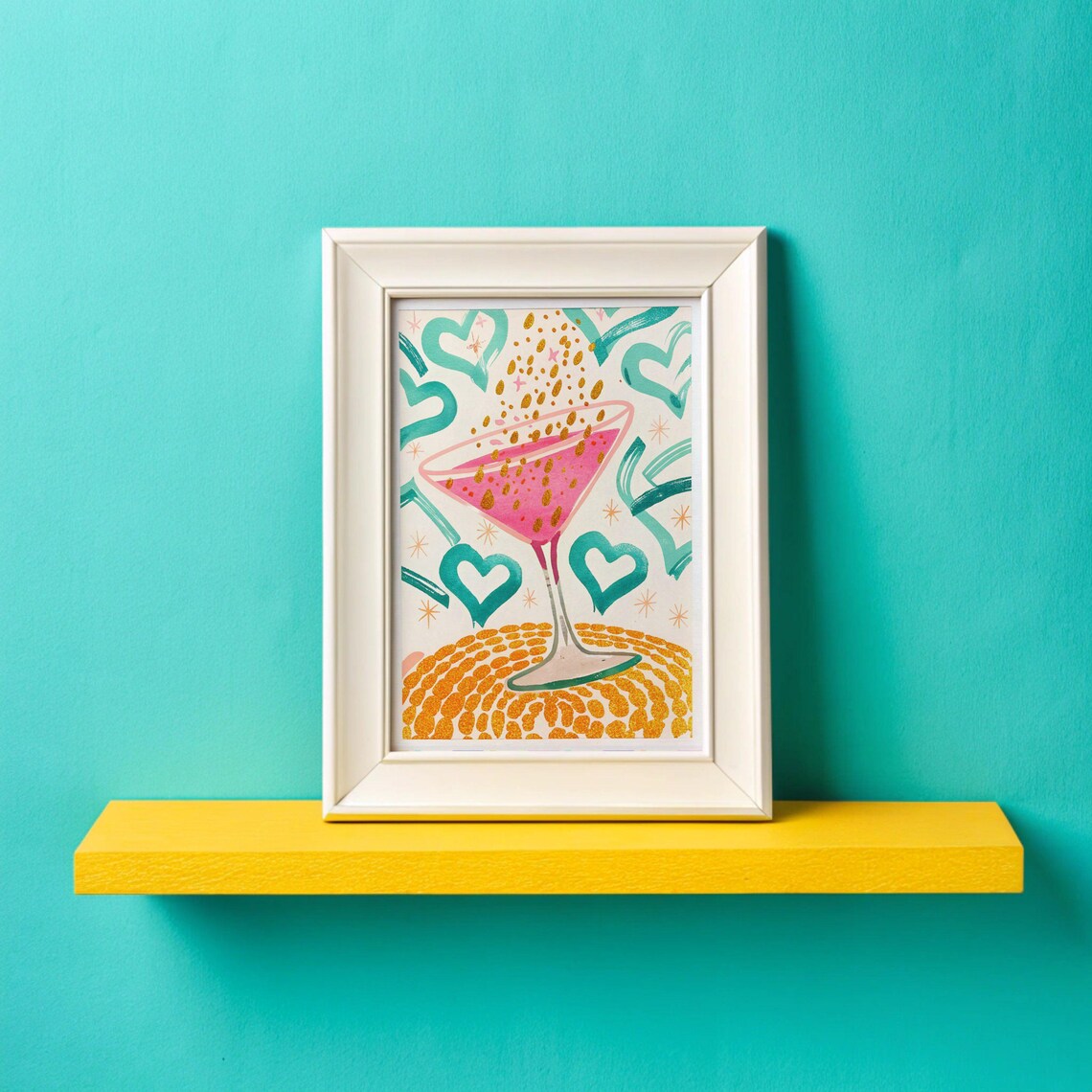 Watercolor Margarita Poster Print, Retro Bar Cart
