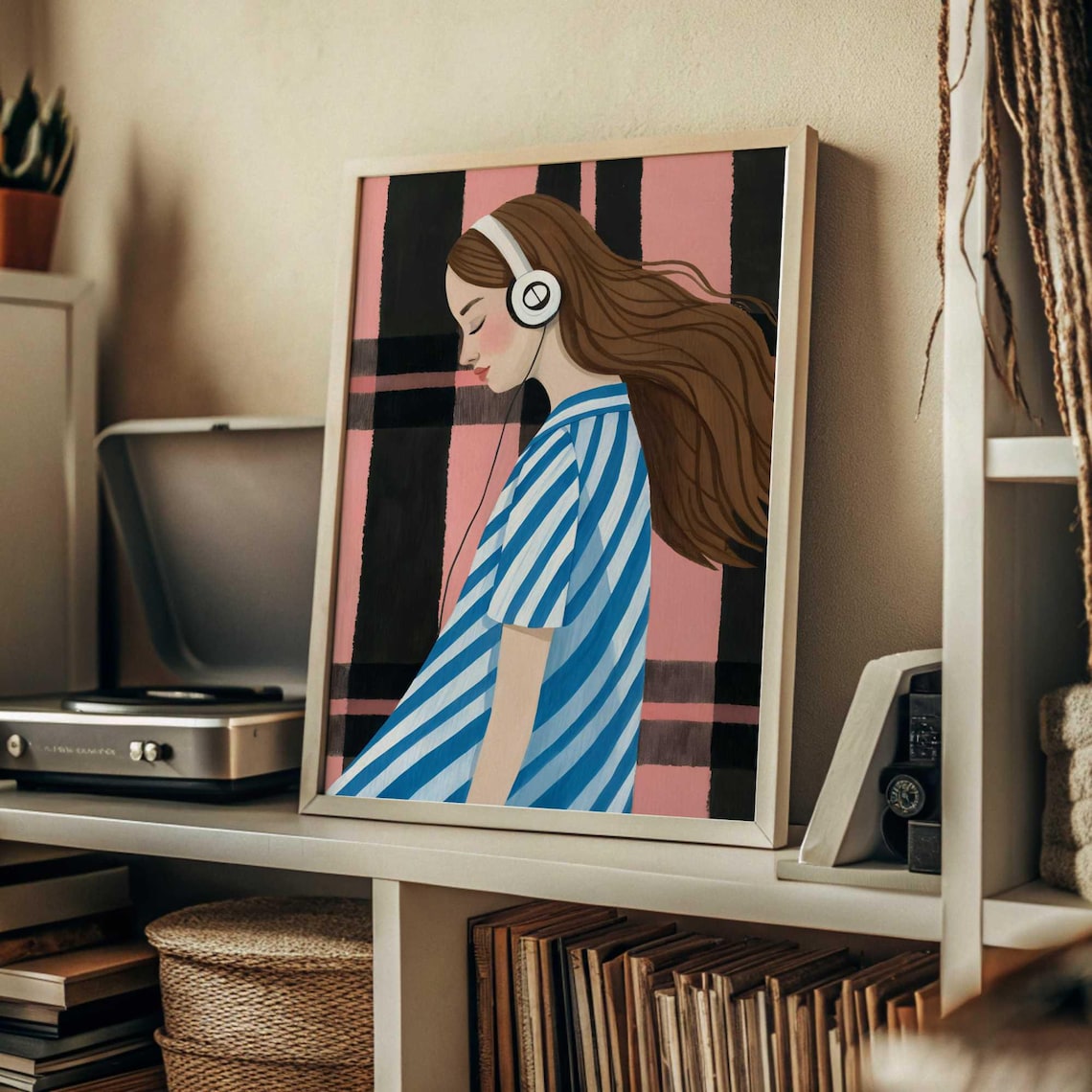 Y2K Girl With Headphones Retro Pink Watercolor Music Lover Poster