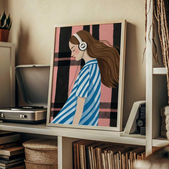 Retro Music Poster Watercolor Y2k Girl Art Print