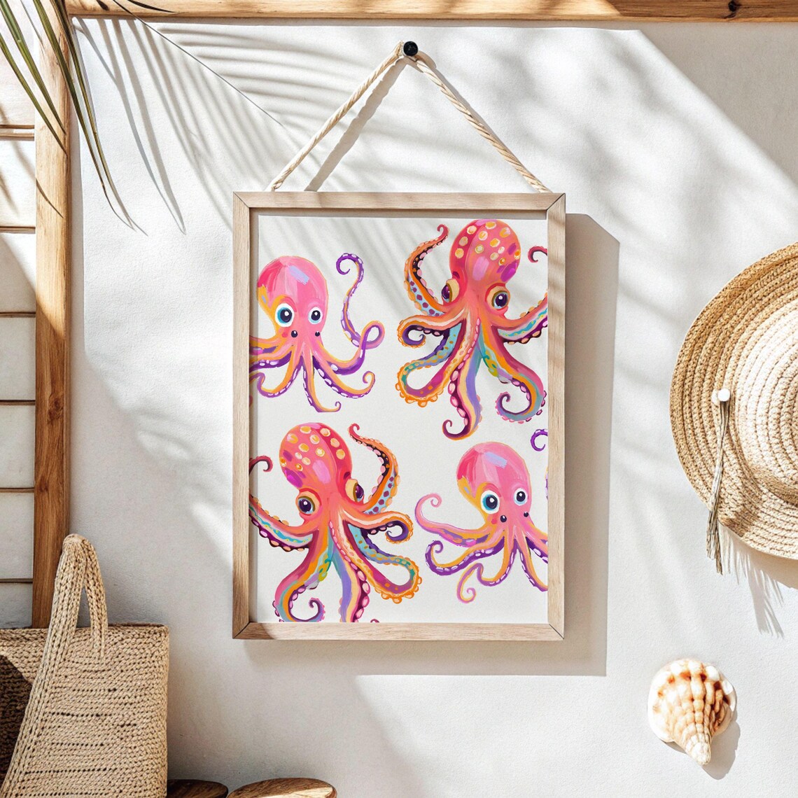 Octopus Painting, Pastel Abstract Coastal Poster