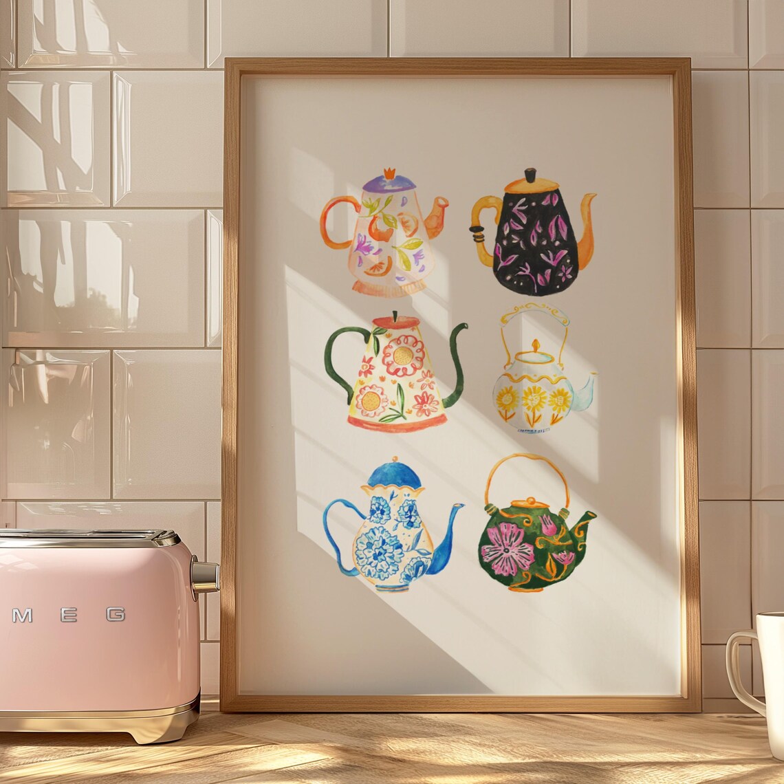 Teapots Vintage European Kitchen Art Print