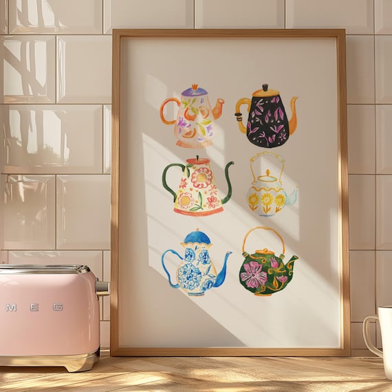 Teapots Vintage European Kitchen Art Print