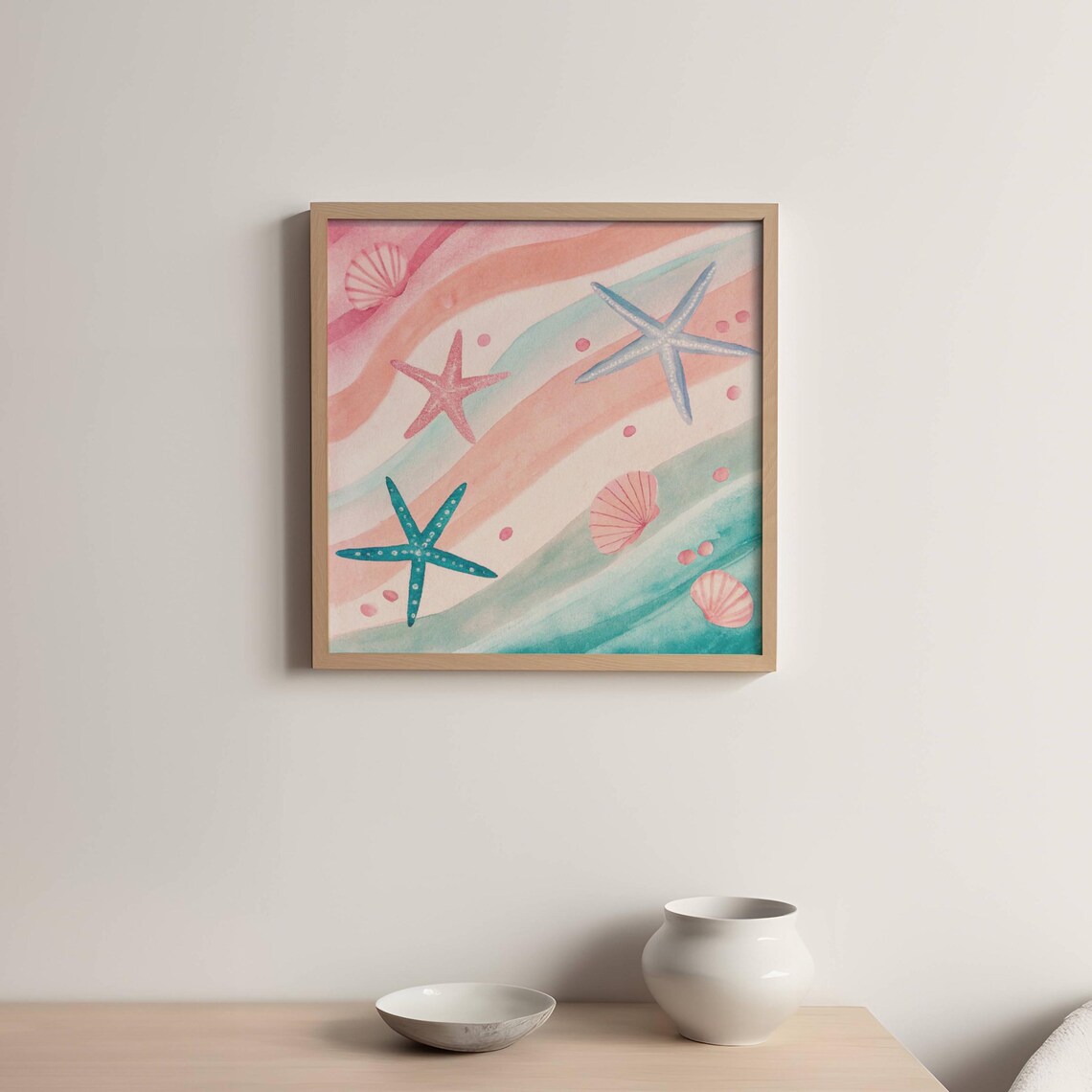 Starfish Coastal Art Print, Pastel Beach