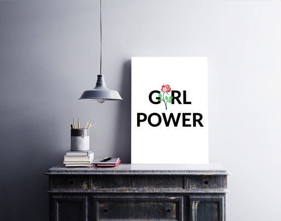 Girl Power Rose Flower Bold Typography Feminist Quote Wall Poster