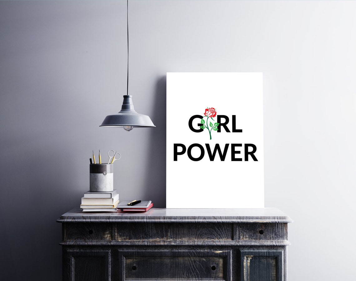 Girl Power Rose Flower Bold Typography Feminist Quote Wall Poster