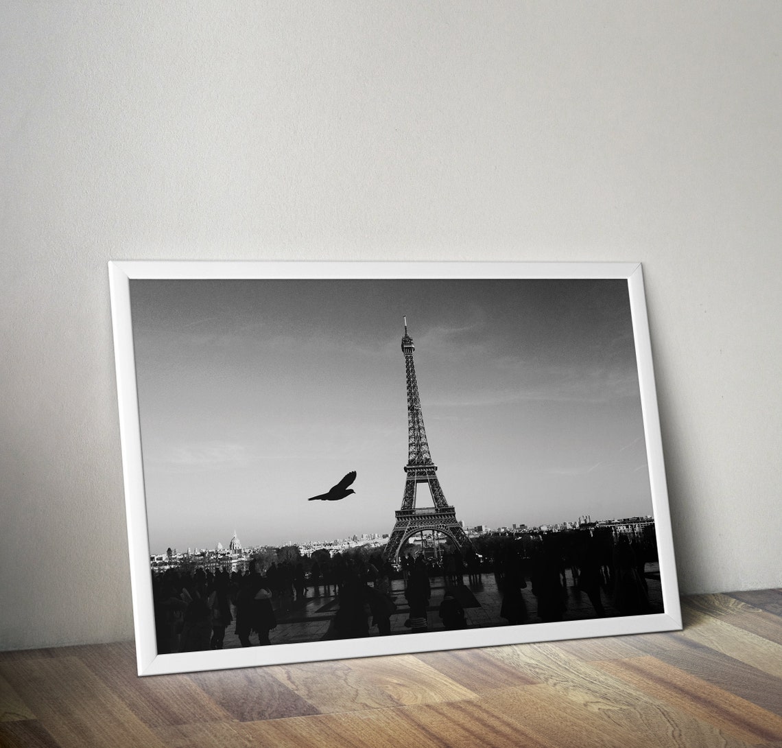 Eiffel Tower Paris Black and White Photography Landmark Poster