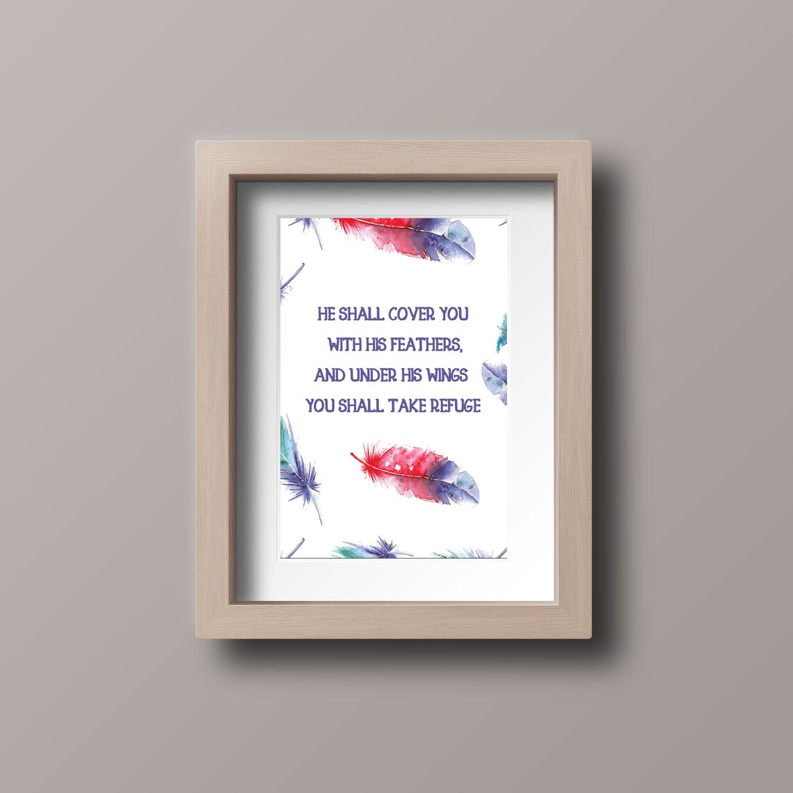 He Shall Cover You With His Feathers Psalm Bible Verse Wall Print - Image 2