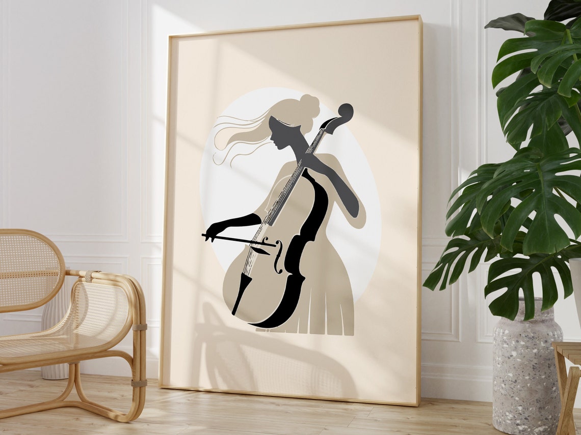 Elegant Cellist Playing Cello Abstract Minimalist Music Art Poster - Image 2