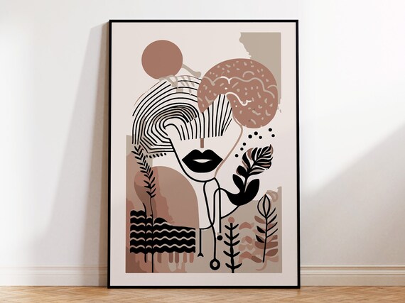 Abstract Woman Portrait Bold Lips Botanical Terracotta Poster