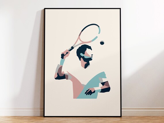 Abstract Tennis Player Serve Geometric Navy Pink Minimalist Poster