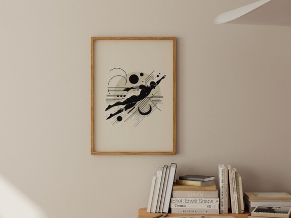 Swimmer Underwater Abstract Graphic Art For Minimalist Scandinavian Home Wall Art I Minimalistic Swim Print In Frame Included I Gift