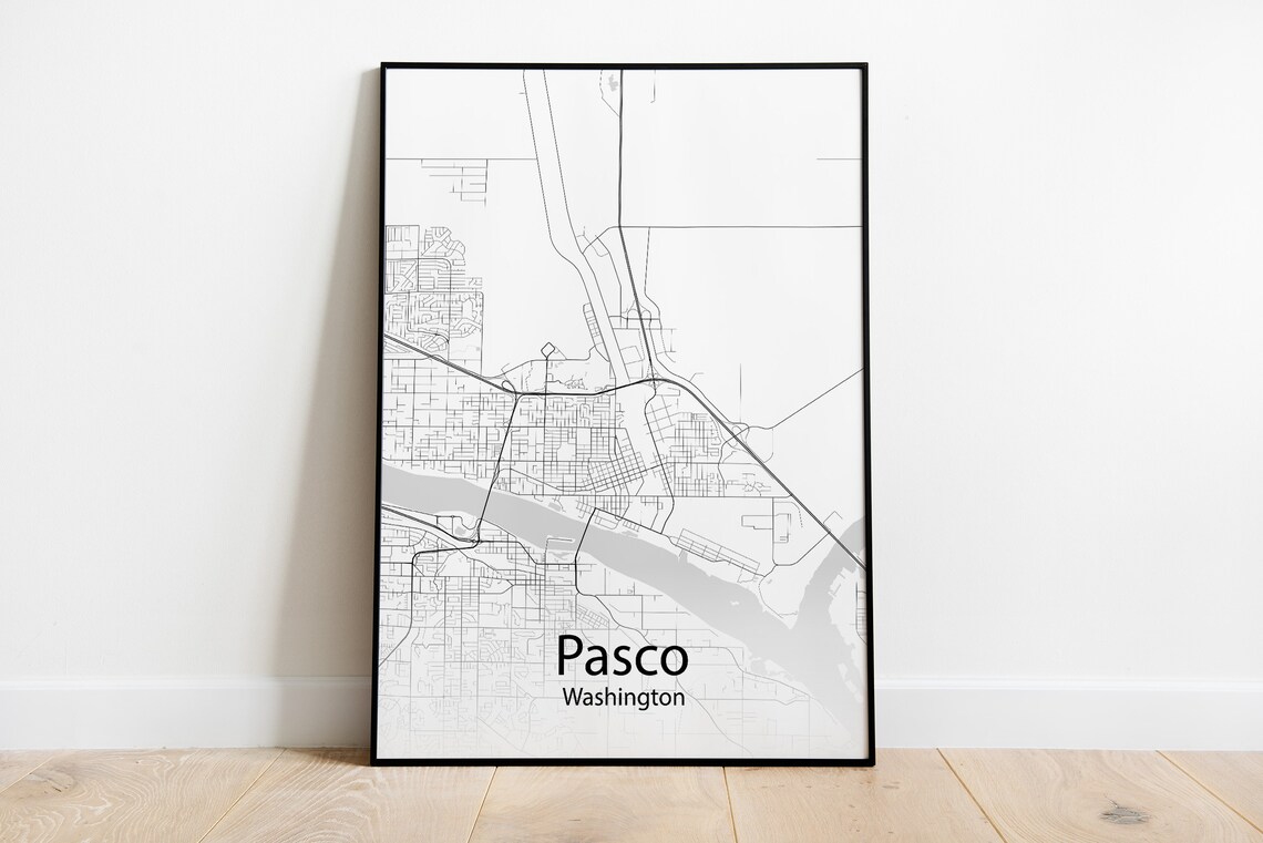 Pasco Washington City Map Minimalist Black And White Street Art Poster