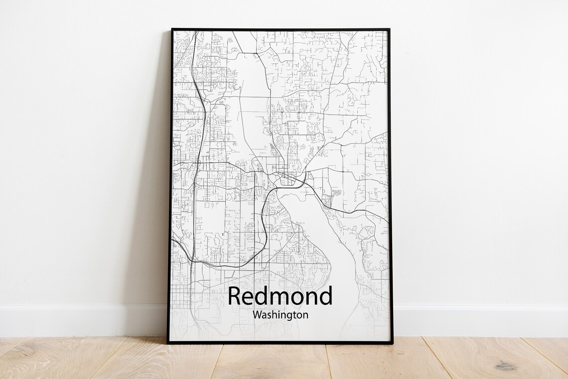 Redmond Washington Contemporary Minimalist Street Map Art Print Gift