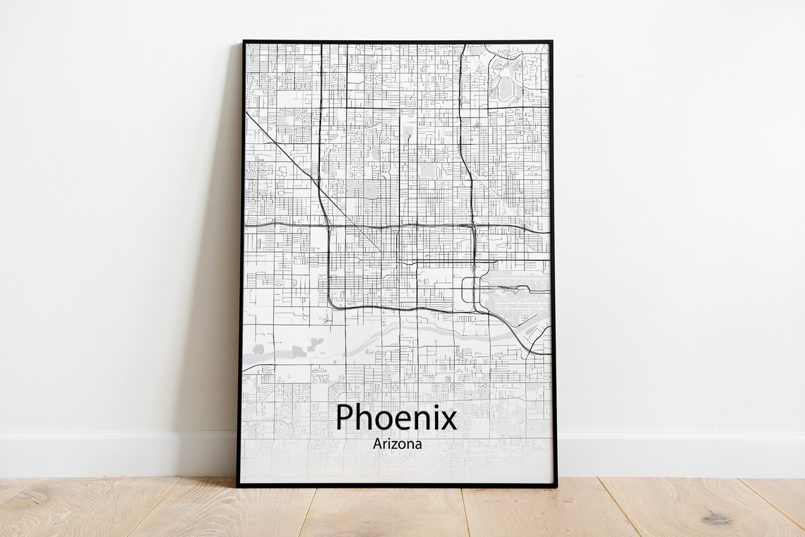 Phoenix Arizona Minimalist Black and White City Street Map Poster
