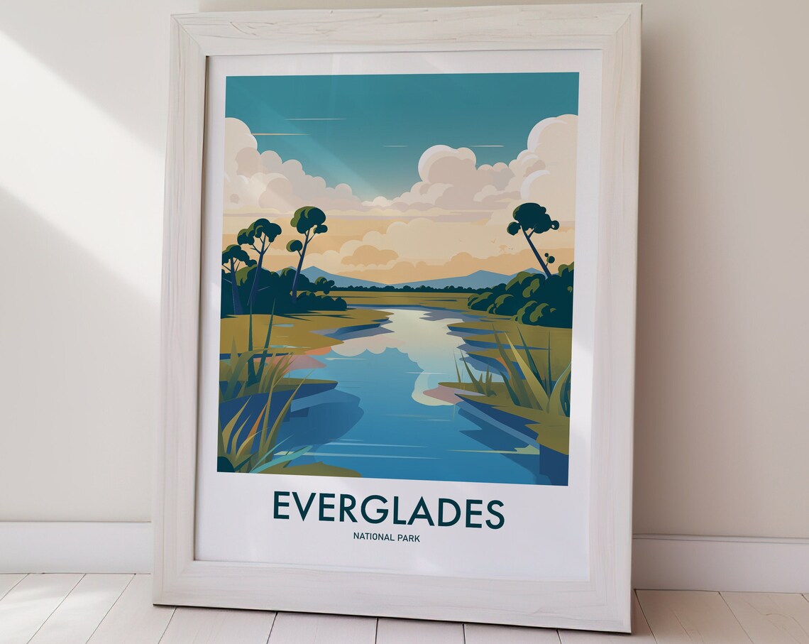 Everglades National Park Wetlands River Sunset Travel Art Poster - Image 2