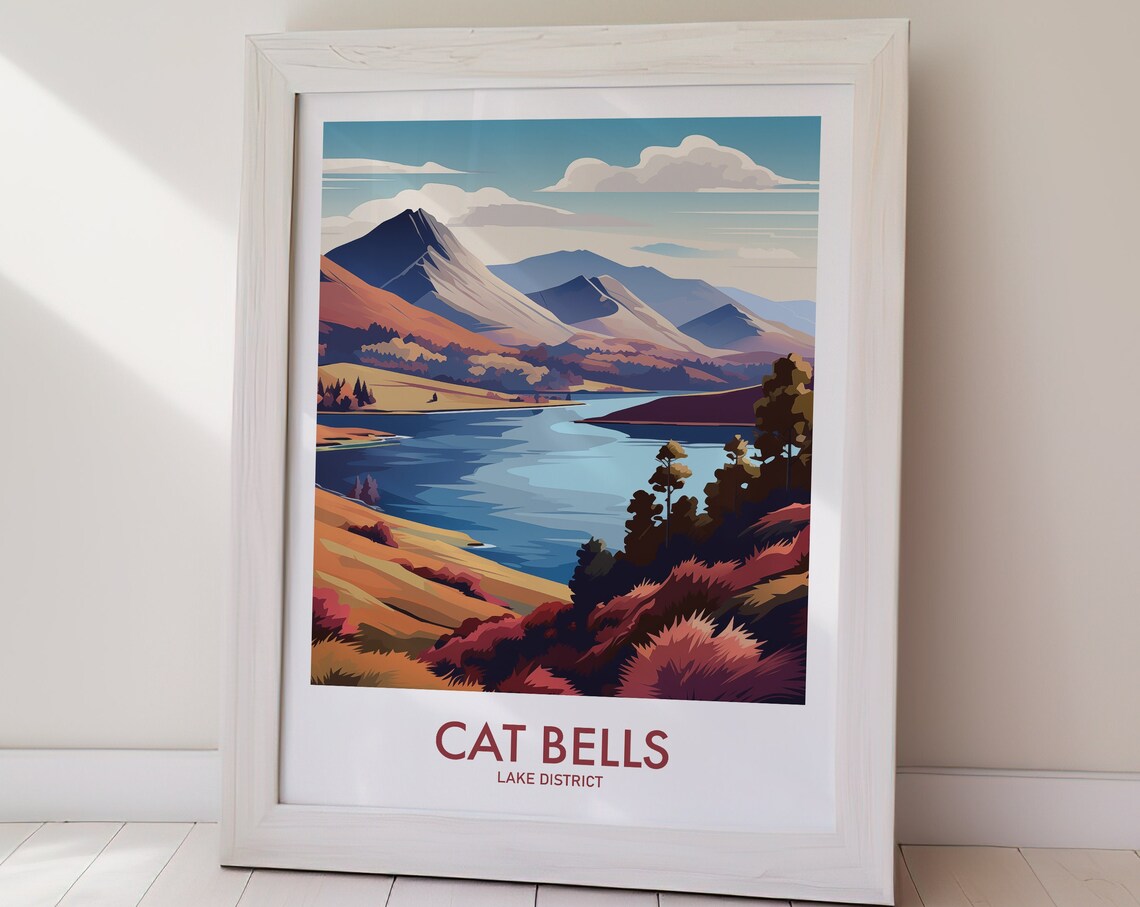 Cat Bells Lake District Travel Poster Art Print - Image 3