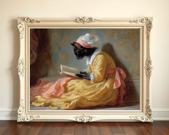Rococo Cat Art Print Fragonard Parody Funny Anthropomorphic Black