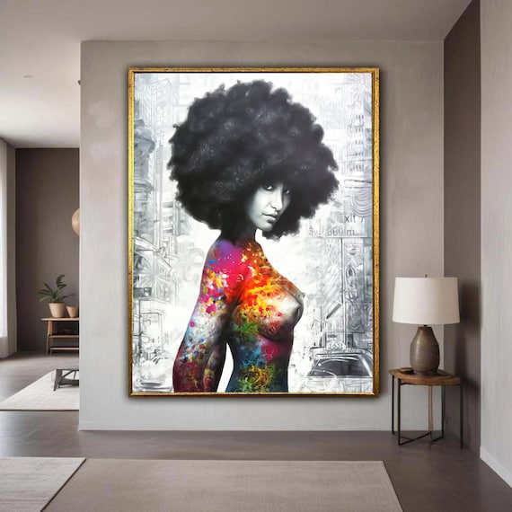 Colorful Paint Splattered Afro Woman Bold Urban Pop Art Portrait Poster