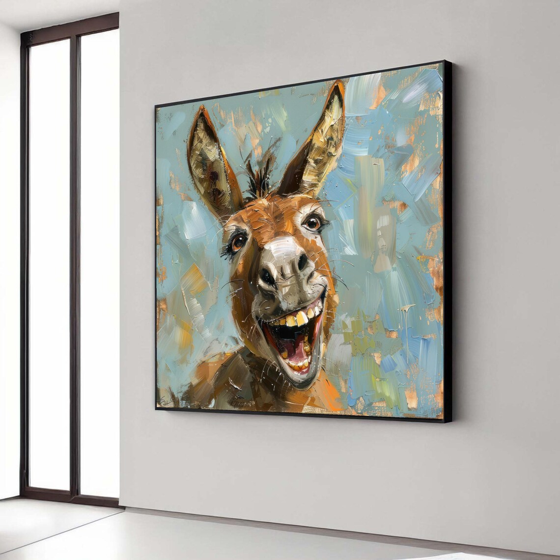 Happy Laughing Donkey Colorful Oil Painting Funny Animal Wall Art
