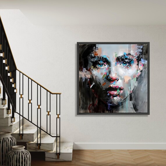 Expressive Woman Face Abstract Mixed Media Colorful Art Print