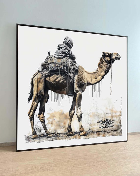 Modern Camel Art On Canvas Urban Desert Graffiti Wall Decor Unique Street Print Animalinspired Contemporary Home