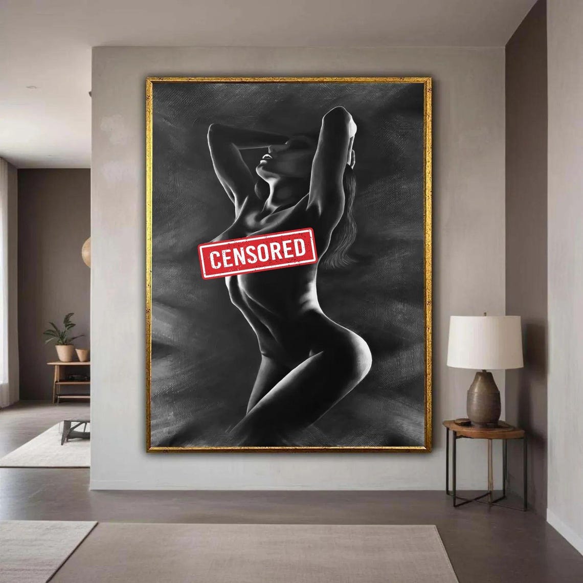 Black And White Female Silhouette Nude Figure Study Art Poster