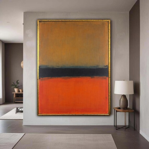 Abstract Color Block Canvas Rothko Inspired Wall Art Modern Minimalist Bold Orange And Black Painting Gift Home Decor