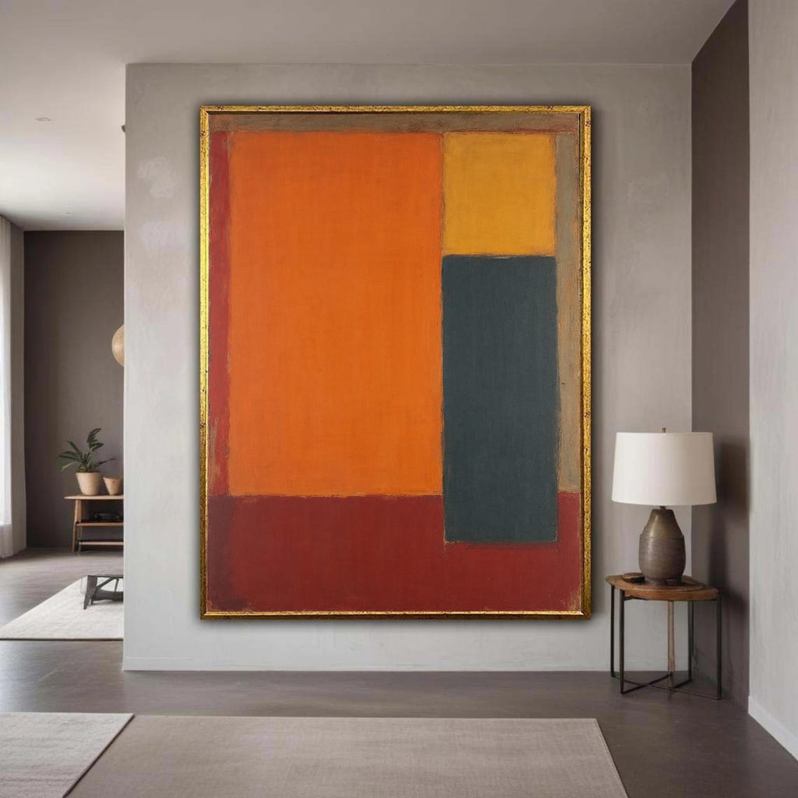 Orange Teal Abstract Color Block Rothko Style Modern Canvas Poster