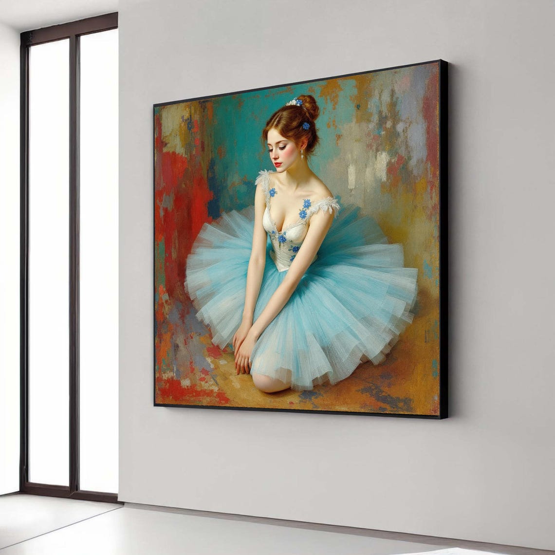 Classic Ballerina In Blue Tutu Romantic Ballet Dancer Portrait Print