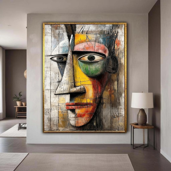 Abstract Colorful Face Canvas Wall Art Modern Expressionist Portrait Vibrant Geometric Painting Contemporary Gift Home Decor