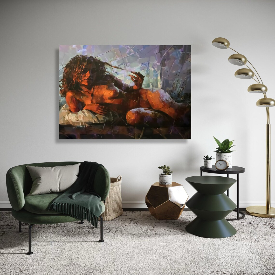 Abstract Reclining Woman Warm Amber Tones Modern Figurative Poster