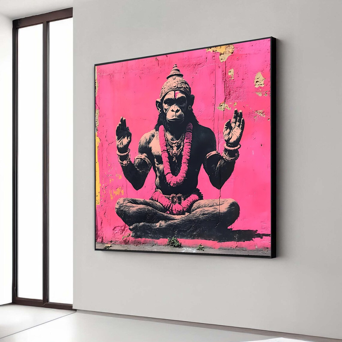 Meditating Monkey Pop Art Hot Pink Street Art Spiritual Decor Poster