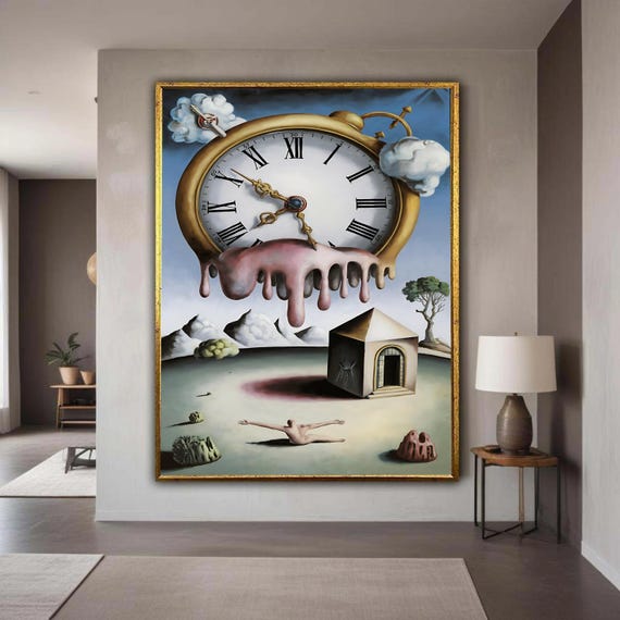 Surreal Melting Clock Canvas Print Dali Style Dreamlike Art Fantasy Landscape Symbolic Wall Decor Time Themed Artwork Gift