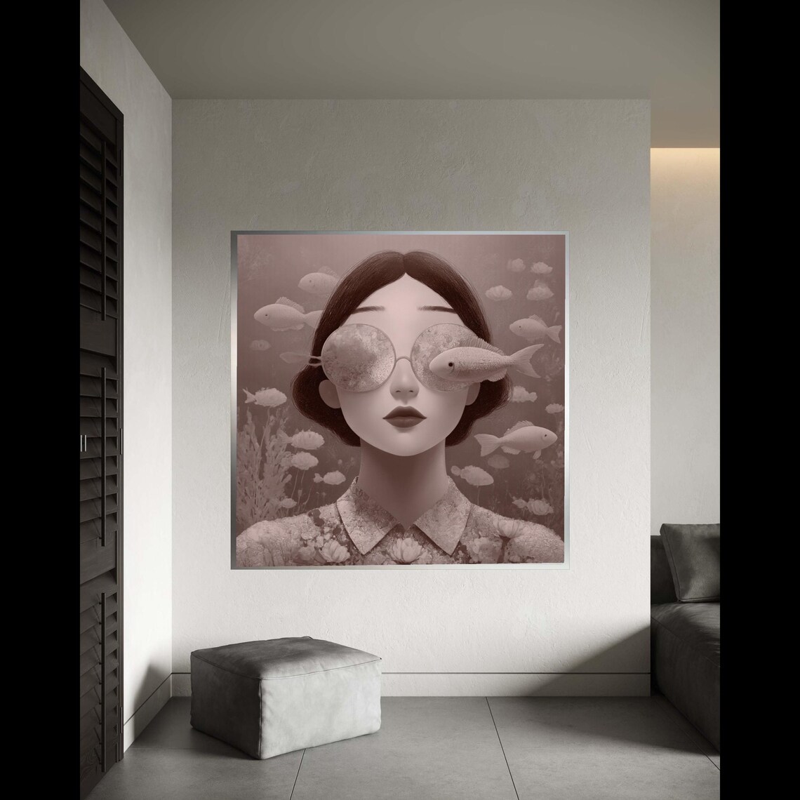 Surreal Woman with Fish Glasses Dreamy Underwater Art Poster