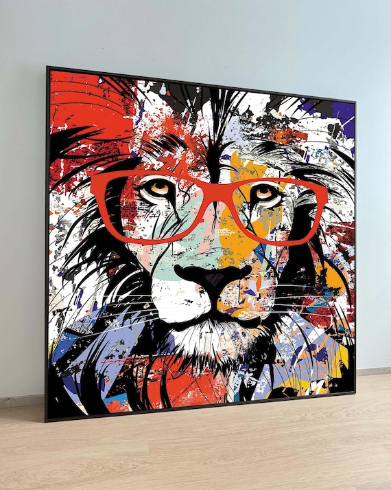 Lion Art Print Colorful Canvas Animal Wall Decor Large Abstract Ready To Hang