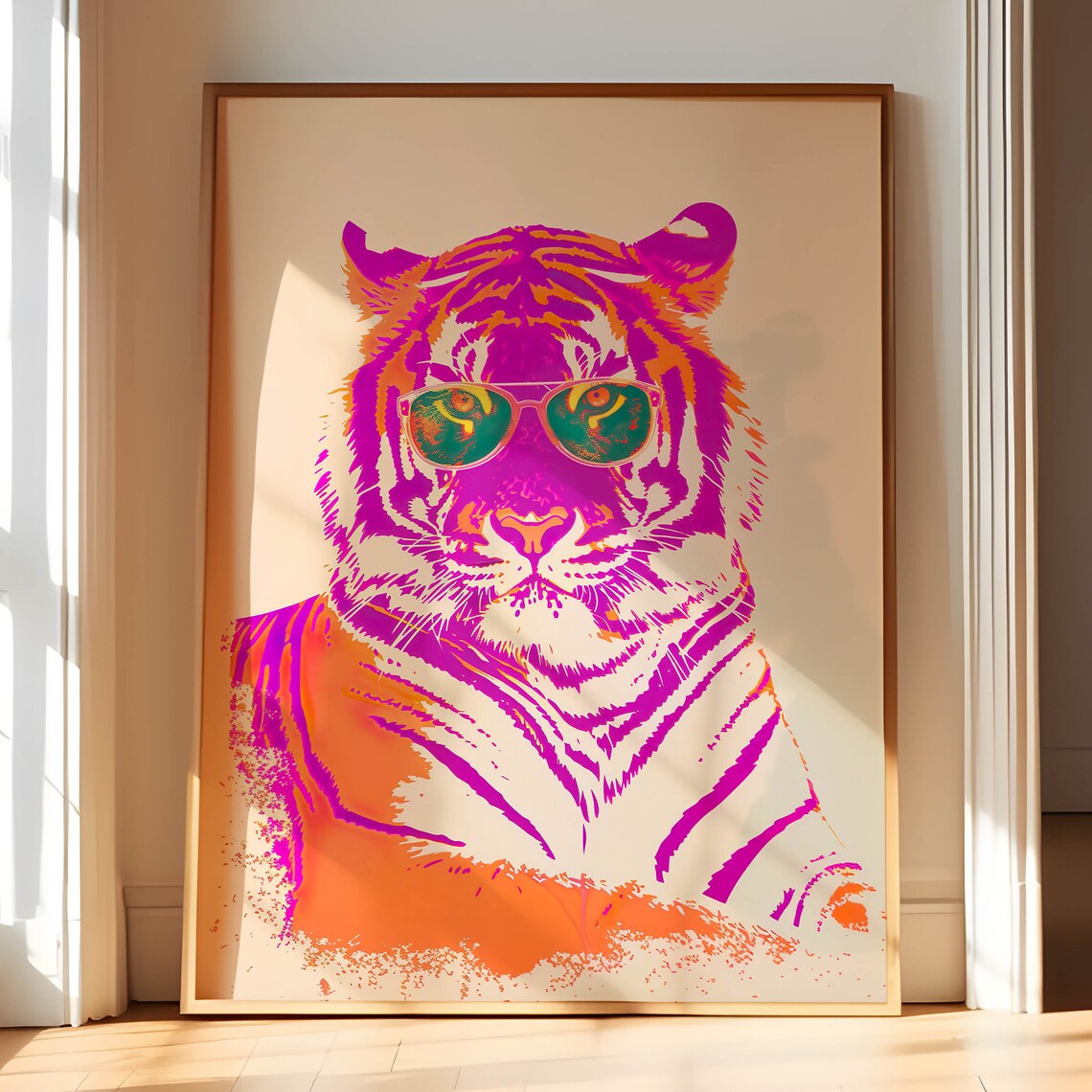 Neon Pink Tiger Wearing Sunglasses Pop Art Animal Wall Poster