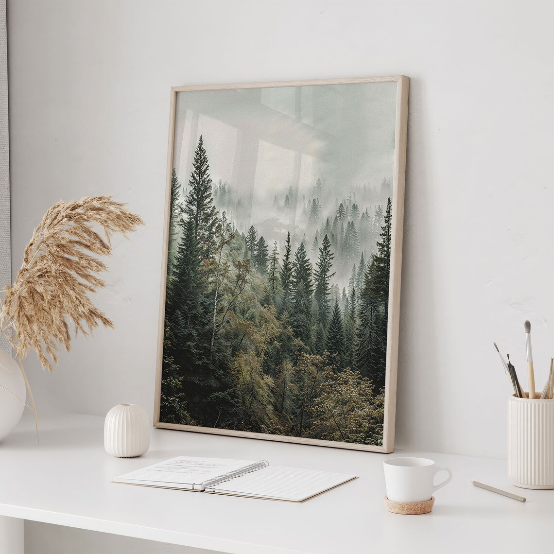 Forest in the Fog, Scandi Vintage Art Print - Image 2