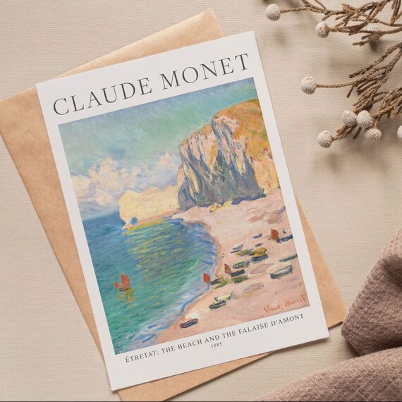 Beach And Sea Poster With Motif By Claude Monet In Scandi Style Tretat The Beach And The Falaise Damont
