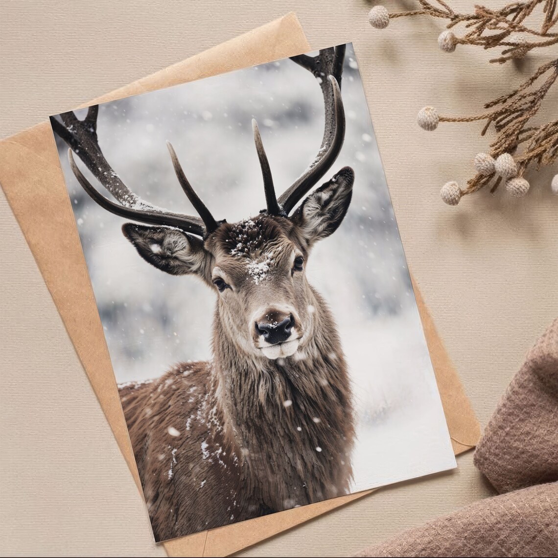 Deer In Winter Poster, Winter Nature Photography - Image 2