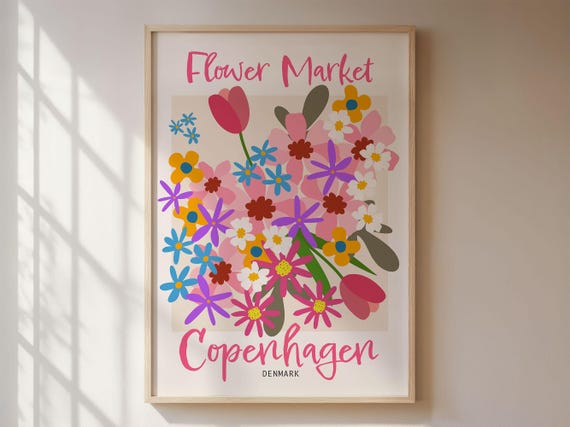Flower Market Copenhagen Poster, Scandinavian Design