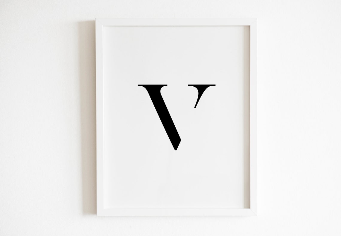 Letter V Modern Serif Monogram Initial Typography Wall Poster