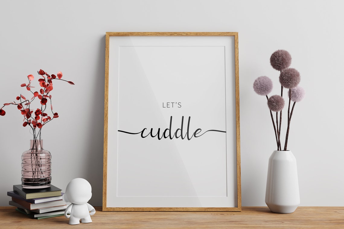 Lets Cuddle Romantic Script Love Quote Minimalist Typography Wall Art - Image 2