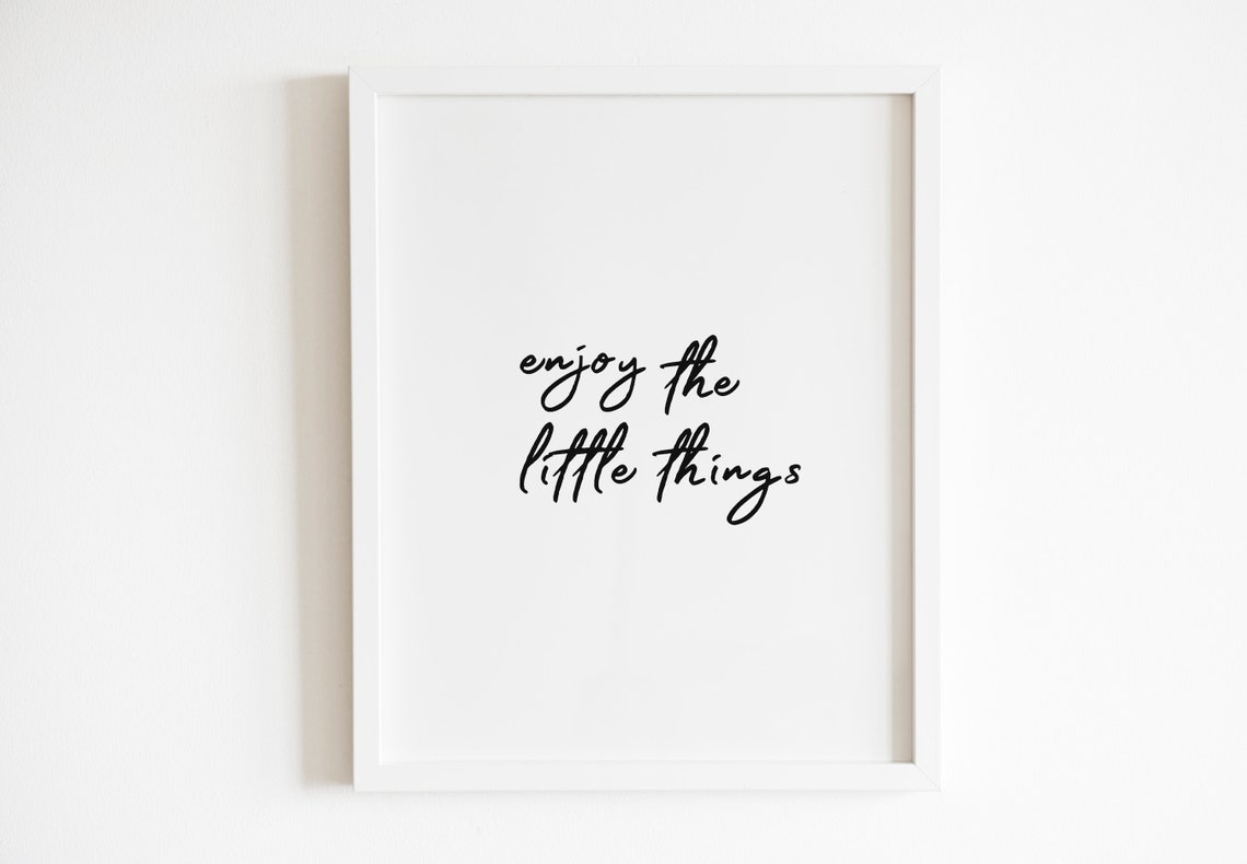 Enjoy The Little Things Grateful Script Quote Minimalist Wall Art