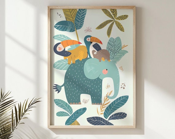 Jungle Animals Nursery Wall Art, Safari Theme Poster