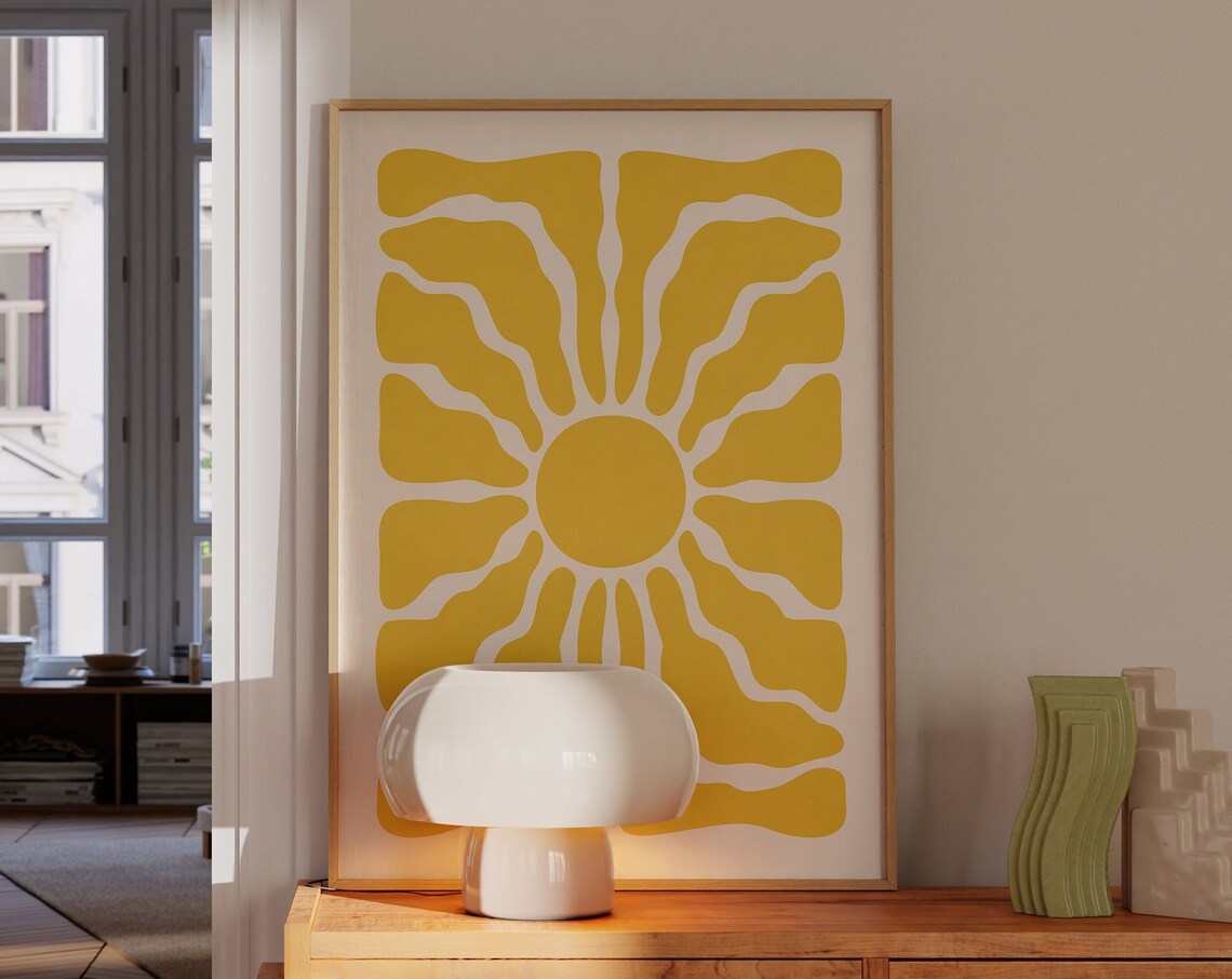 Yellow Wavy Flower Poster, Boho Botanical Art Print - Image 2
