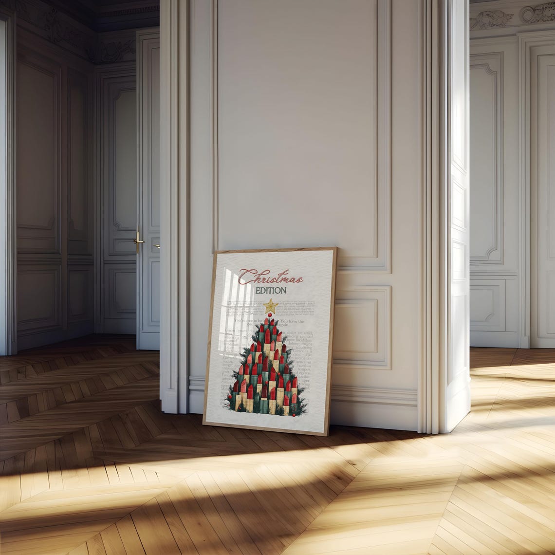 Christmas Edition Red Lipstick Tree Newspaper Style Girly Art Poster - Image 3