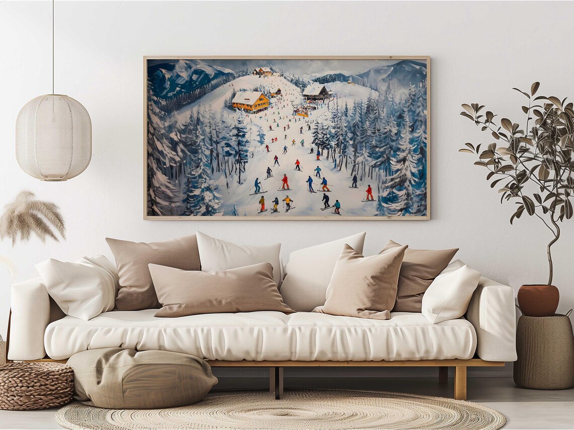 Ski Resort Busy Slopes Alpine Lodge Snowy Pines Winter Art Poster - Image 6