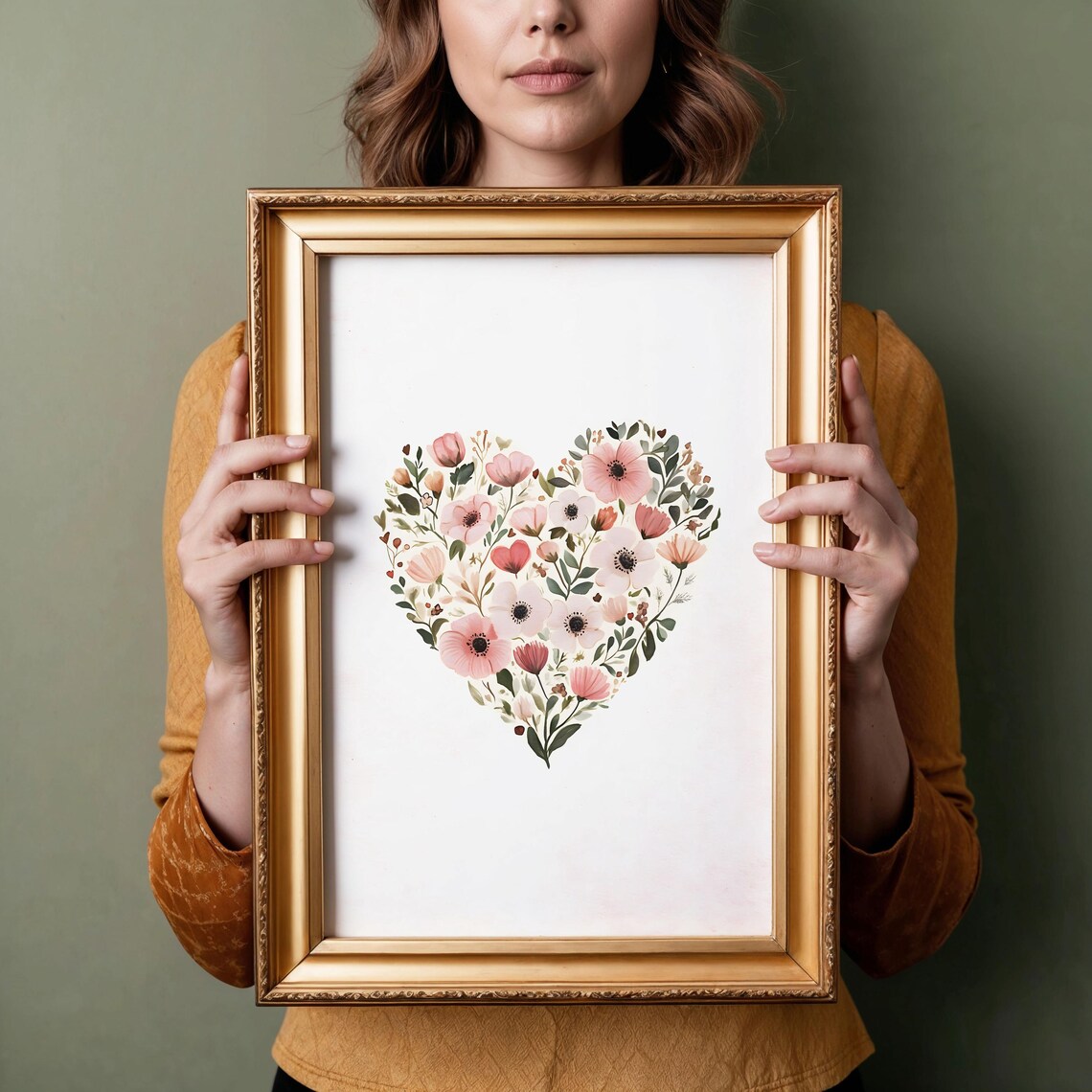 Floral Heart Pink Anemone Poppies Watercolor Valentine Art Poster - Image 3