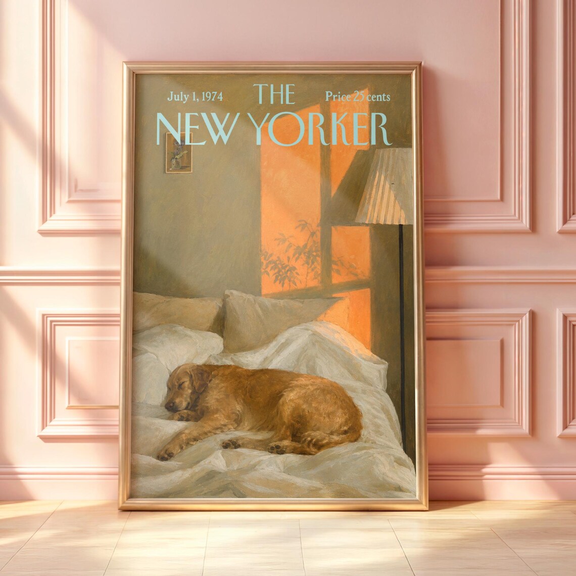 The New Yorker July 1974 Golden Retriever Sleeping Sunset Wall Print