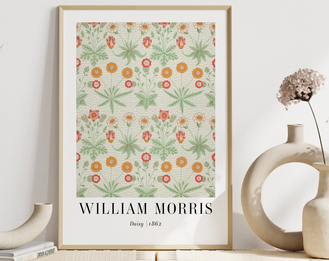 William Morris Daisy 1862 Orange Floral Pattern Vintage Art Poster